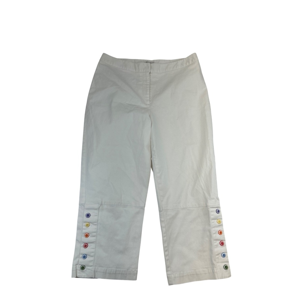 Christopher & Banks Capri‎ Pants Womens 12 White Stretch Colorful Buttons Beach